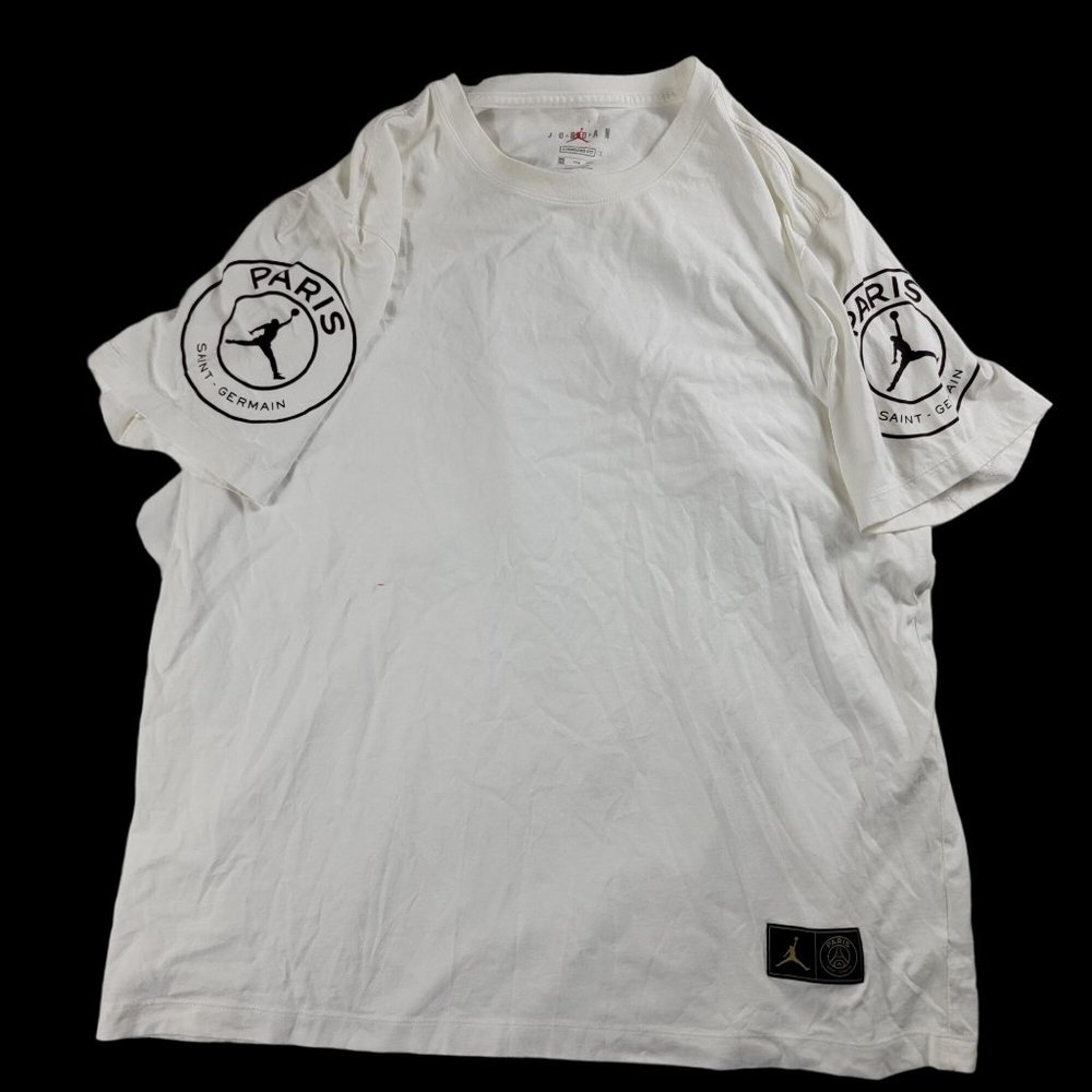 Nike Air Jordan Paris Saint Germain PSG Mens 2XL White Logo Shirt Short Sleeve